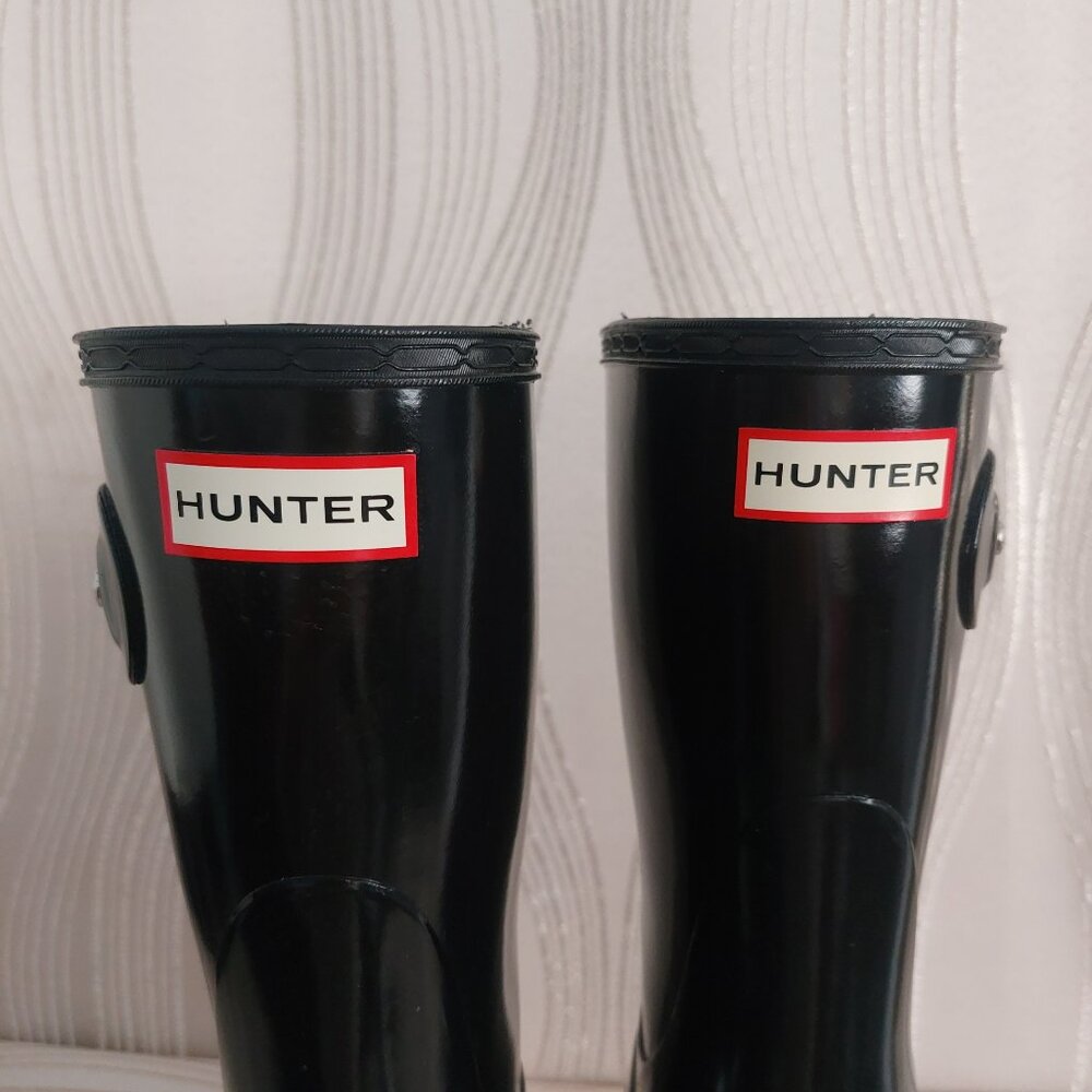 Hunter Classic Short Gloss Rain Boots Black 8 Mid Calf Shiny Like New - Picture 5 of 9